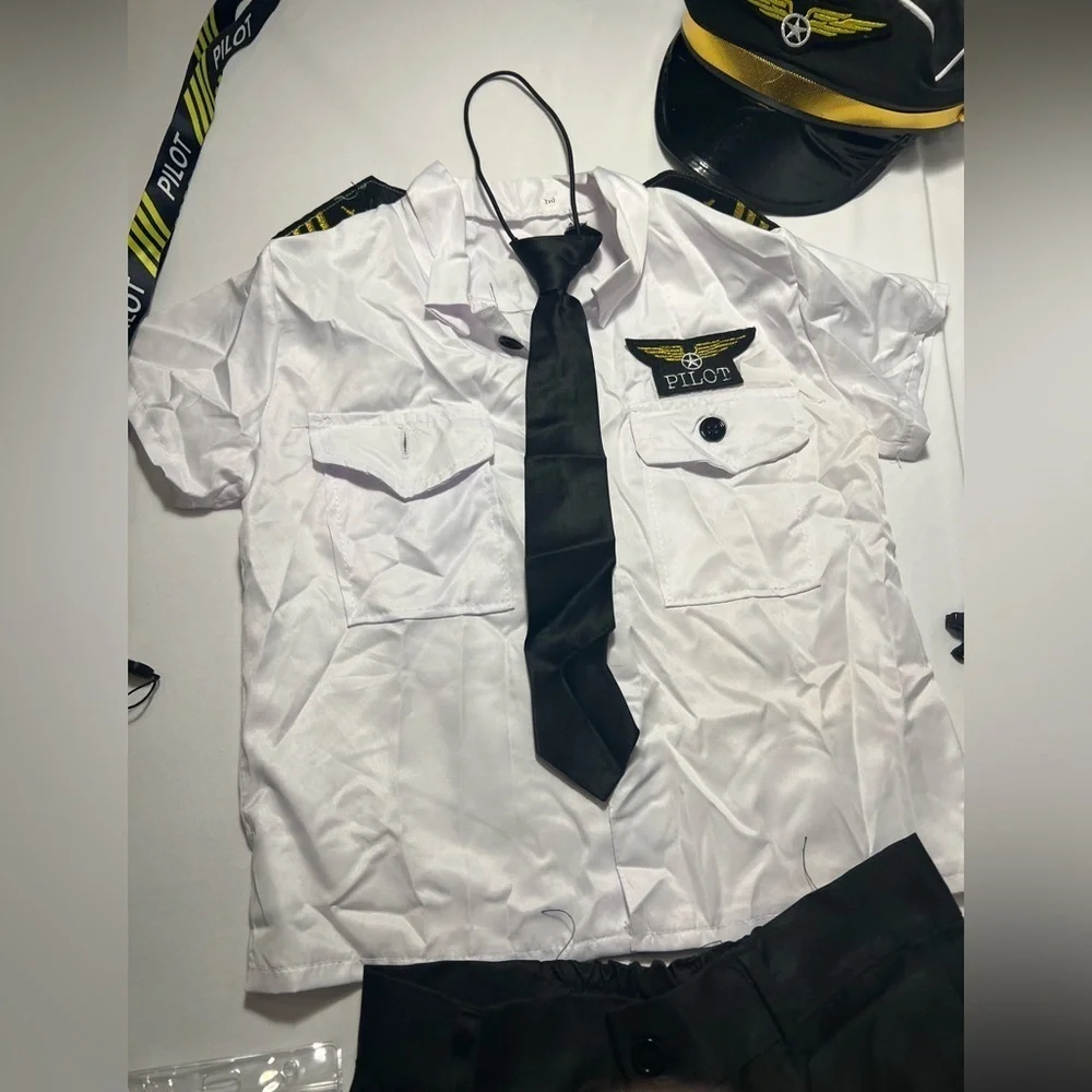 Kids Pilot Costume Set – Captain Uniform Dress Up – Size 3T-4T – Halloween /